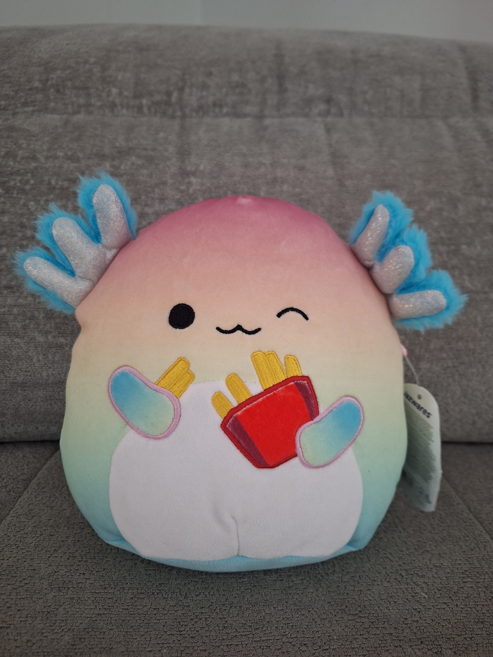Squishmallows Rainbow Axolotl Plush with Fries Named Aika